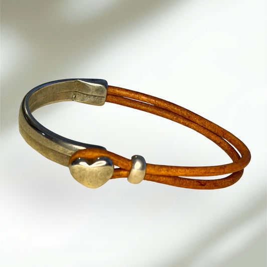 Half Cuff with Heart and Leather Bracelet