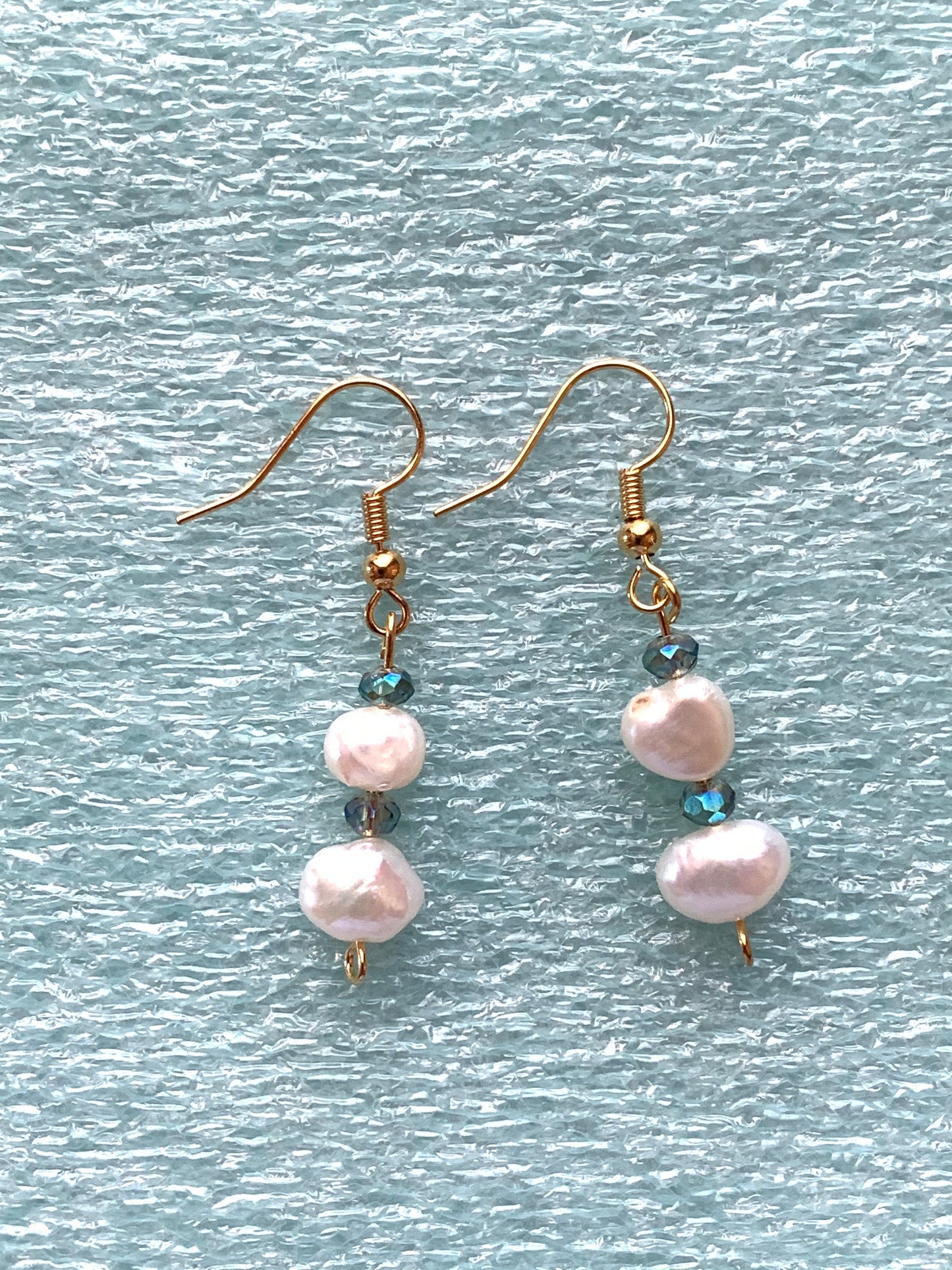 Freshwater Pearl and crystal and Gold Bead drop earrings
