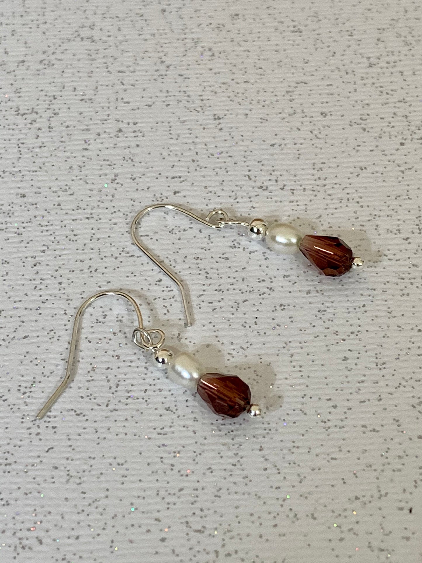Freshwater Pearl And crystal and silver drop earrings