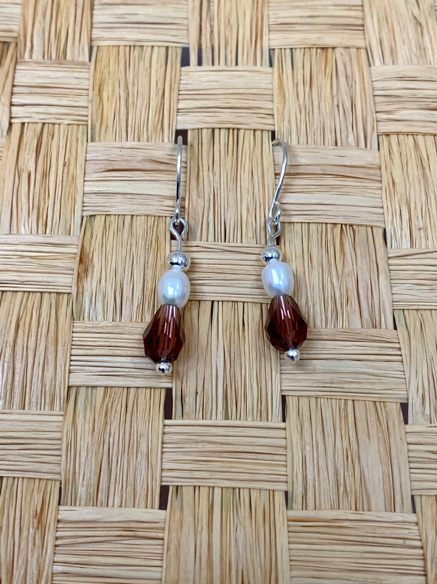 Freshwater Pearl And crystal and silver drop earrings