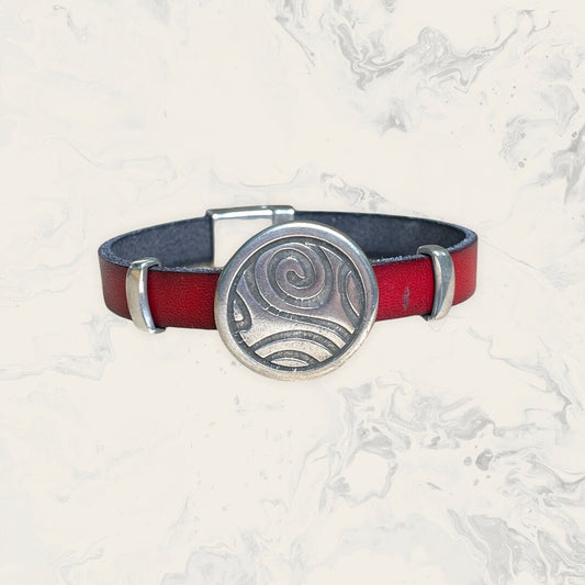 Leather and Artistic Abstract Swirl Zamak charm bracelet with strong Zamak magnetic clasp